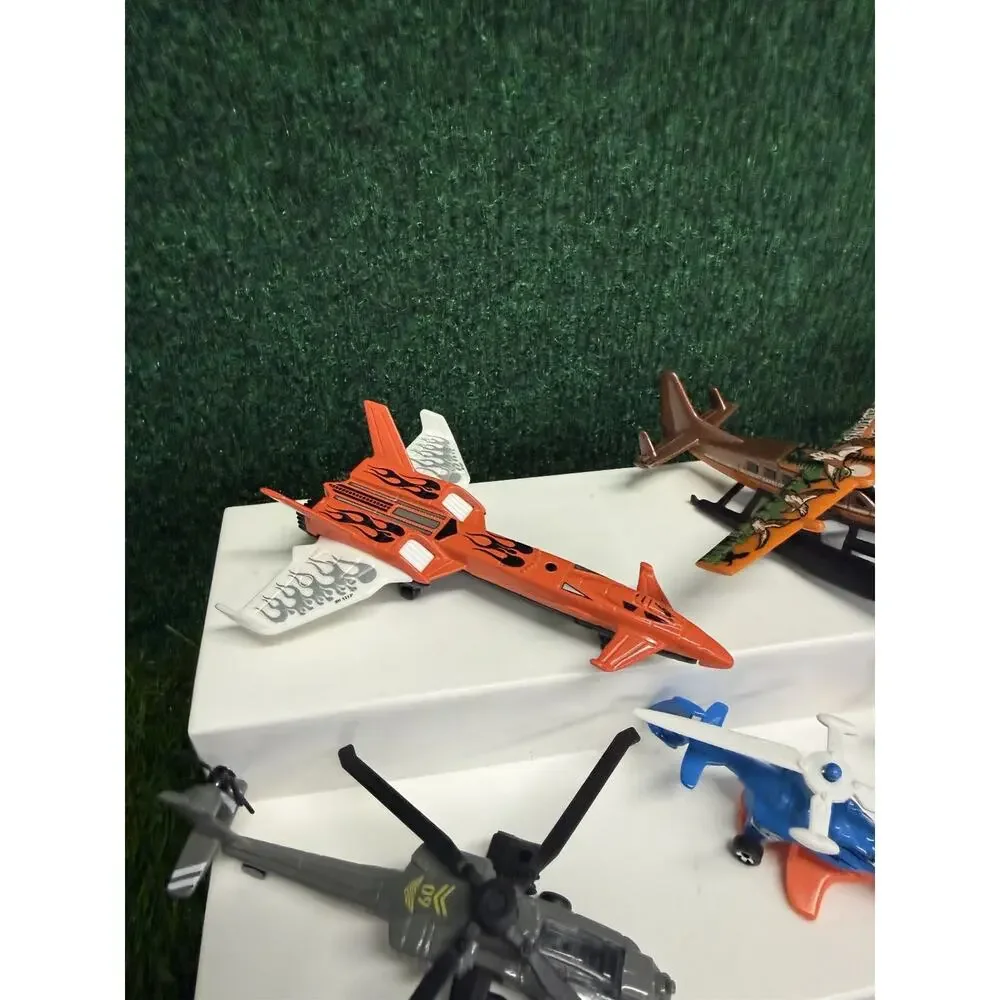 Lot of 7 Diecast Aircraft & Helicopters Toy Vehicles Biplane Jet Seaplane Rescue